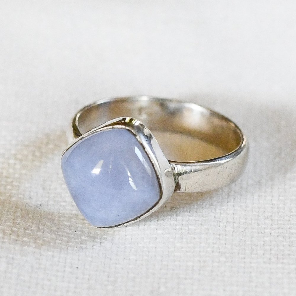 Blue Angelite Sterling Silver Ring, Sz 6.5
